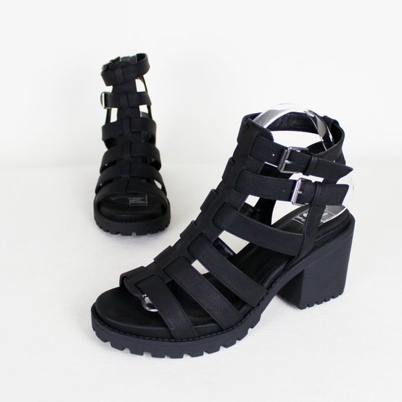 Dirty Laundry Fun Stuff Black Cage Chunky Heel Sandals - Picture 2 of 16